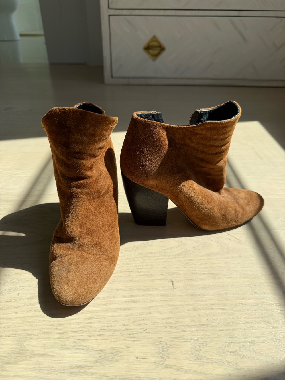 M. Gemi Women's Brown Suede Ankle Boots - Block Heel